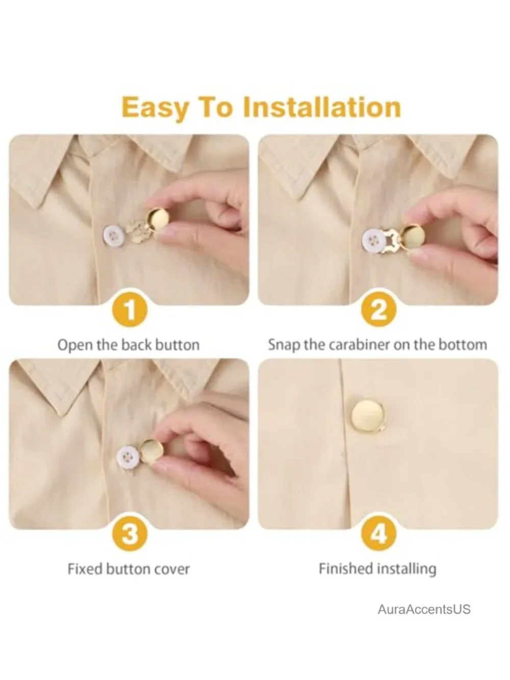 Gold Round Snap-On Button Covers for Shirts, Cuff Links, Set of 20